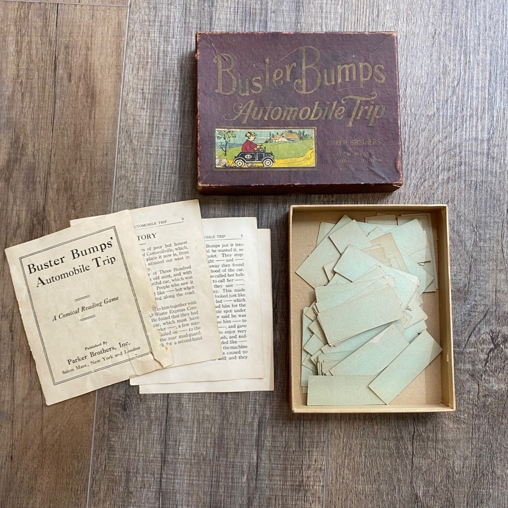 Antique Parker Brothers Buster Bumps Automobile Trip Comical Reading Game 1900s